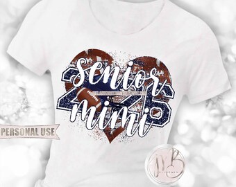 Navy Football Senior 2026 Mimi Heart T-Shirt Sublimation Design • Football Helmet Football Collage Senior Night Mimi Tee • DIY Print & Press