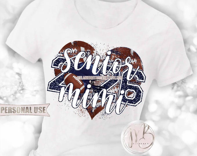 Navy Football Senior 2026 Mimi Heart T-Shirt Sublimation Design • Football Helmet Football Collage Senior Night Mimi Tee • DIY Print & Press