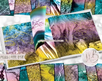 Summer Agate and Marble Scrapbook Paper Download • Realistic Geode Stone Vein Design • DIY Printable Paper Crafts 20 12x12 JPG & PDF