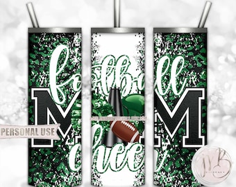 Green Mom of Both Football and Cheer 20oz Skinny Tumbler Wrap Sublimation Design • Leopard Print Mom Gift • DIY Print and Press