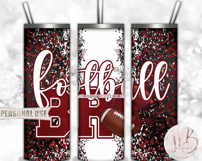 Maroon Football Brother 20oz Skinny Tumbler Wrap Sublimation Design • Football Helmet Leopard Print Sports Bro Gift • DIY Print & Press
