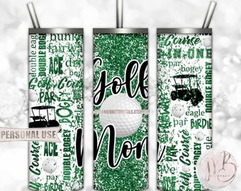 Green Glitter Golf Mom 20oz Skinny Tumbler Wrap Sublimation Download • Typography Golf Ball Club Cart Golf Mom Gift • DIY Print and Press