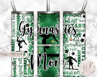 Green Gymnastics Mom 20oz Skinny Tumbler Wrap Sublimation Download • Gymnast Medals Proud Gymnastics Mom Gift • DIY Print and Press