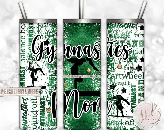 Green Gymnastics Mom 20oz Skinny Tumbler Wrap Sublimation Download • Gymnast Medals Proud Gymnastics Mom Gift • DIY Print and Press