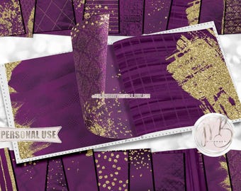 Purple and Gold Glam Scrapbook Paper Download • Sparkling Glitter and Shimmering Foil Design • Printable Paper Crafts 20 12x12 JPG & PDF
