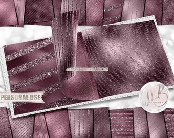 Mauve Shimmer Striped Scrapbook Paper Download • Glitter Stripes and Shimmering Foil Design • Printable Paper Crafts 20 12x12 JPG & PDF