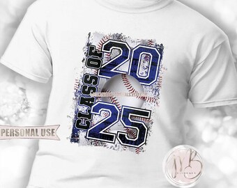 Blue Baseball Class of 2025 T-Shirt Sublimation Design Download • Distressed Baseball Collage Senior Graduate Gift • DIY Print and Press