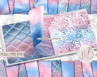 Baby Pink and Blue Opulent Scrapbook Paper Download • Unique Metallic Shimmering Foil Design • DIY Printable Paper Crafts 20 12x12 JPG & PDF