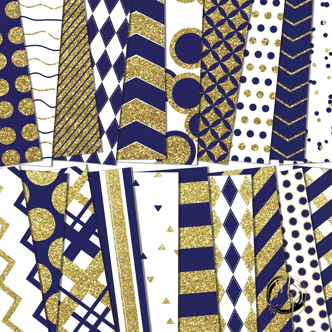 Navy and Gold Scrapbook Paper Download Classic Patterns Geometric ...