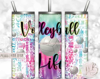 Colorful Volleyball Life Tumbler Wrap Download • Rainbow Tie Dye Typography • Sublimation Print and Press #4