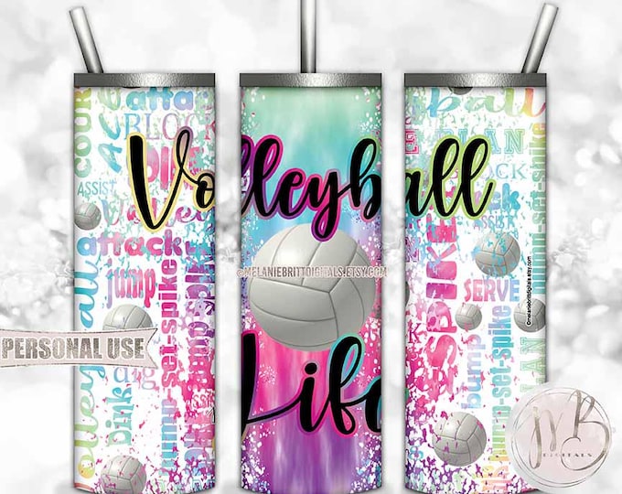 Colorful Volleyball Life Tumbler Wrap Download • Rainbow Tie Dye Typography • Sublimation Print and Press #4