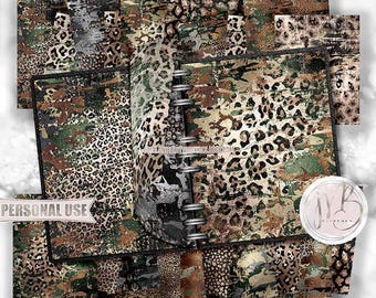 Distressed Camo and Leopard Scrapbook Paper Download • Nature Camouflage Leopard Print • Scrapbooking Printable