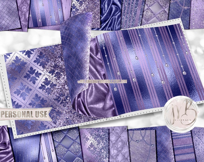 Periwinkle Classy Scrapbook Paper Download • Sophisticated Design Diamonds Glitter Foil • Printable Paper Crafts 20 12x12 JPG & PDF