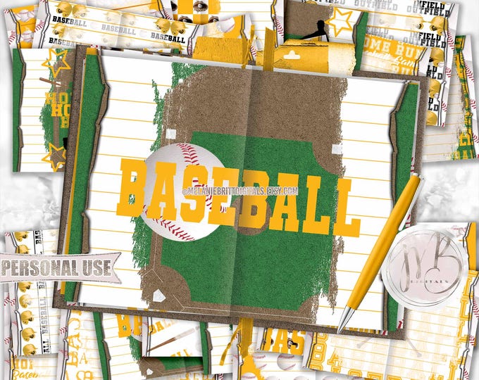 Baseball Junk Journal Page Download • Athetic Gold School Colors Sports Memorabilia • Journaling Printable