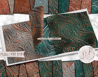 Copper Patina Swirls Scrapbook Paper Download • Swirling Embossed Patterns Glitter and Foil • Printable Paper Crafts 20 12x12 JPG & PDF