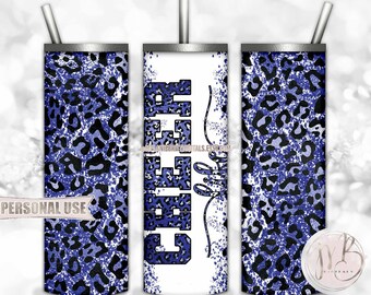 Blue Cheer Life Glitter 20oz Skinny Tumbler Wrap Sublimation Design Download • Leopard Print Cheerleader Gift • DIY Print and Press