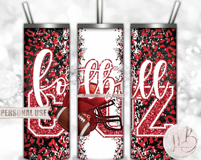 Red Football Cousin 20oz Skinny Tumbler Wrap Sublimation Design • Football Helmet Leopard Print Sports Cuz Gift • DIY Print and Press