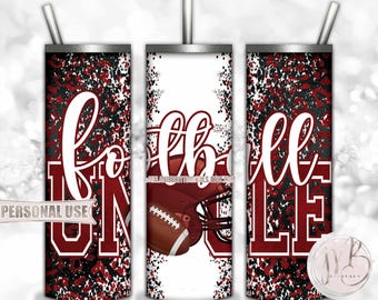Maroon Football Uncle 20oz Skinny Tumbler Wrap Sublimation Design • Football Helmet Leopard Print Sports Uncle Gift • DIY Print & Press