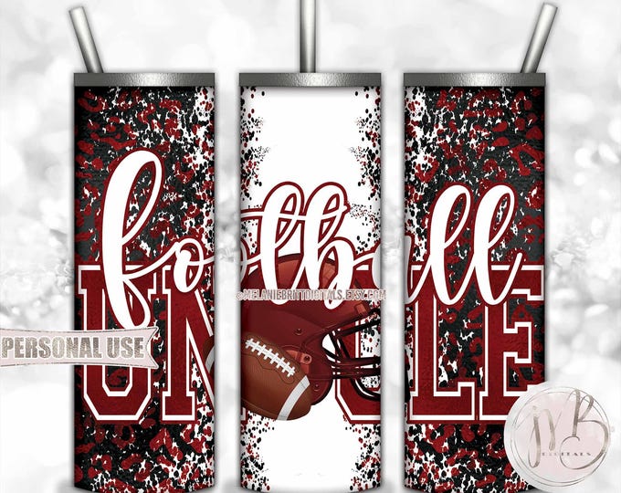 Maroon Football Uncle 20oz Skinny Tumbler Wrap Sublimation Design • Football Helmet Leopard Print Sports Uncle Gift • DIY Print & Press