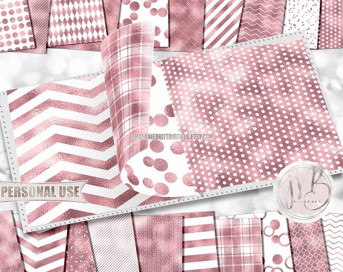 Pink and White Scrapbook Paper Download • Shimmering Metallic Foil Patterned Design • DIY Printable Paper Crafts 20 12x12 JPG & PDF