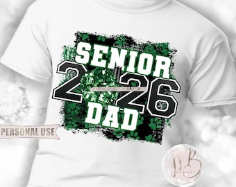 Green and Black Cheer Senior 2026 Dad T-Shirt Sublimation Design Download • Paw Prints Pom Pom Megaphone Dad Gift • DIY Print and Press