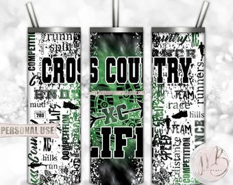 Boy Cross Country Life 20oz Skinny Tumbler Wrap Sublimation Design • Green and Black Tie Dye Terrain Endurance Running • DIY Print & Press