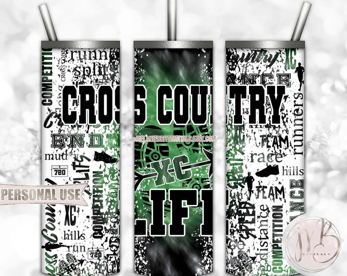 Boy Cross Country Life 20oz Skinny Tumbler Wrap Sublimation Design • Green and Black Tie Dye Terrain Endurance Running • DIY Print & Press