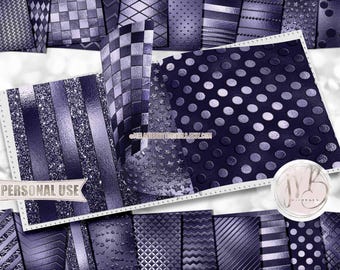 Dewberry Purple Embossed Scrapbook Paper Download • Geometric Patterned Shimmering Foil Design • Printable Paper Crafts 20 12x12 JPG & PDF