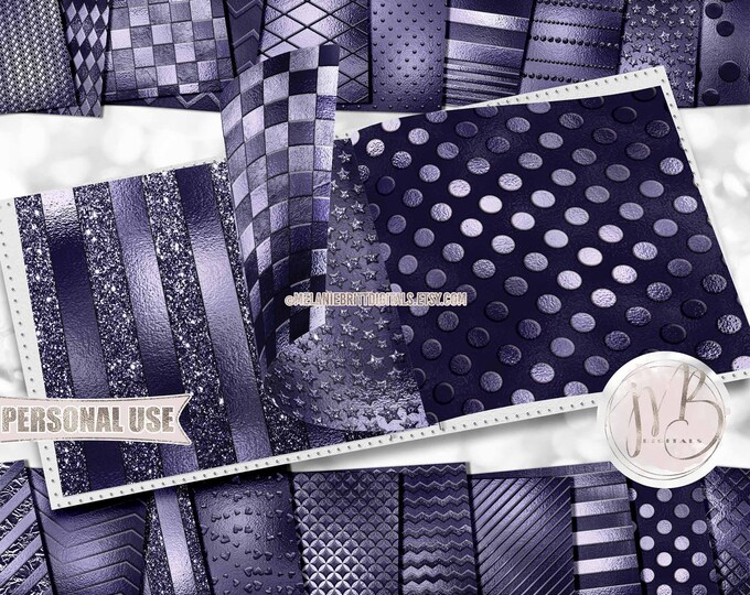 Dewberry Purple Embossed Scrapbook Paper Download • Geometric Patterned Shimmering Foil Design • Printable Paper Crafts 20 12x12 JPG & PDF