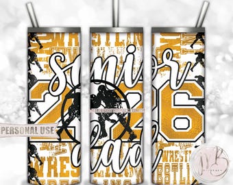 Athletic Gold Boy Wrestling Senior 2026 Dad 20oz Skinny Tumbler Wrap Sublimation Download • DIY Print and Press