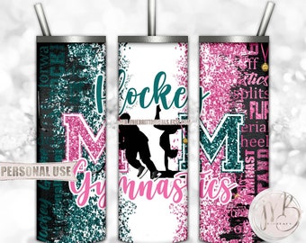 Mom of Both 20oz Skinny Tumbler Wrap Sublimation PNG Download • Hockey and Gymnastics Pink and Teal Glitter • Sublimation Crafts