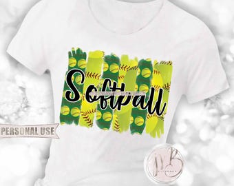 Green Softball T-Shirt Sublimation Design Download • Softball Collage Sports Brush Stroke Design Softball Shirt Gift • DIY Print and Press