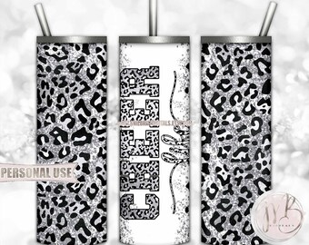 Silver Cheer Life Glitter 20oz Skinny Tumbler Wrap Sublimation Design Download • Leopard Print Cheerleader Gift • DIY Print and Press