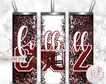 Maroon Football Cousin 20oz Skinny Tumbler Wrap Sublimation Design • Football Helmet Leopard Print Sports Cuz Gift • DIY Print and Press