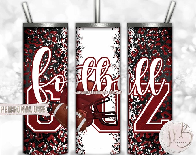 Maroon Football Cousin 20oz Skinny Tumbler Wrap Sublimation Design • Football Helmet Leopard Print Sports Cuz Gift • DIY Print and Press