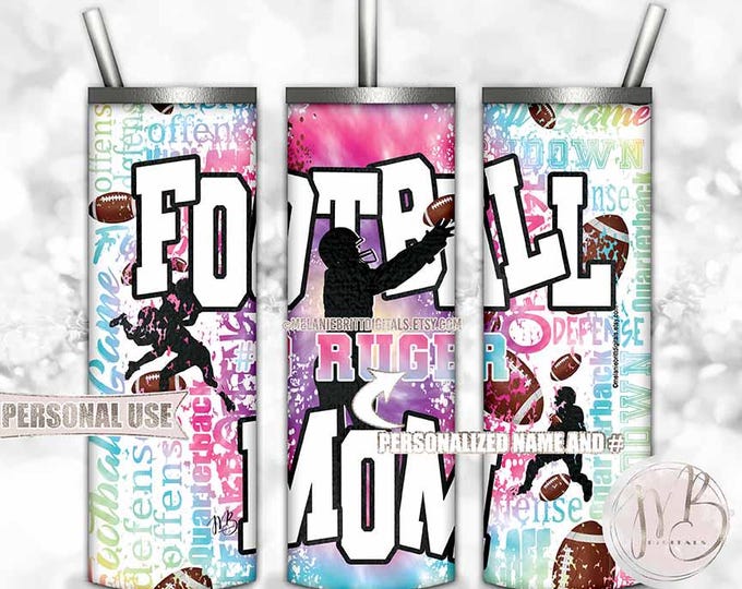 Personalized Football Mom Tumbler Wrap Download • Rainbow Tie Dye Typography Sports Gift • Sublimation Print and Press #1