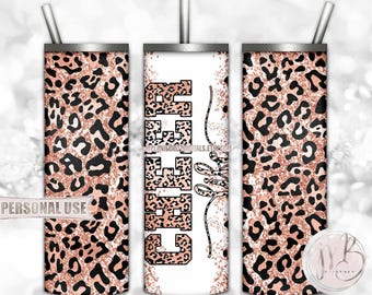 Peach Cheer Life Glitter 20oz Skinny Tumbler Wrap Sublimation Design Download • Leopard Print Cheerleader Gift • DIY Print and Press