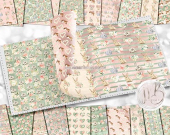 Spring Bunnies Scrapbook Paper Download • Floral Watercolor Easter Nursery Baby Animals • Printable Paper Crafts 20 12x12 JPG