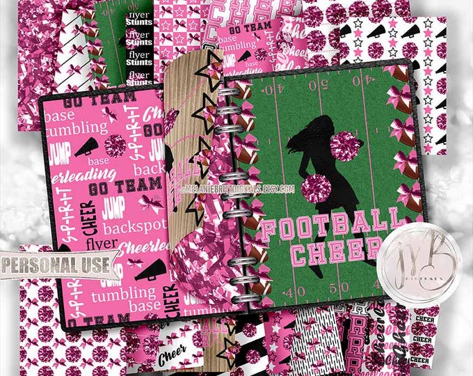Hot Pink Cheerleading Scrapbook Paper Download • Shiny Pom Poms Bows Megaphone • Scrapbooking Printable