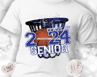 Basketball Senior 2024 T-Shirt Sublimation Design • Distressed Basketball Hoop Senior Year Varsity Sports Royal Blue • Sublimation Crafts