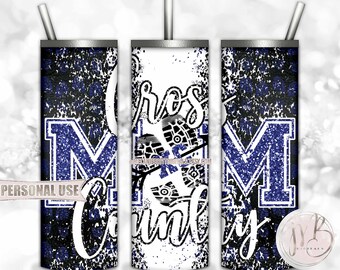 Blue Cross Country XC Mom 20oz Skinny Tumbler Wrap Sublimation Download • Terrain Endurance Running XC Gift for Mom • DIY Print and Press