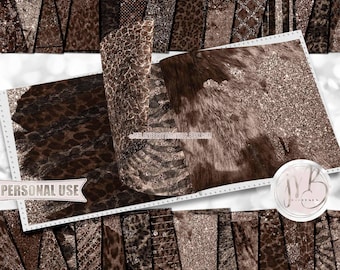 Glam Distressed Faux Animal Fur Scrapbook Paper Download • Leopard Giraffe Cow Cheetah Tiger Zebra • Printable Paper Crafts 30 12x12 JPG PDF