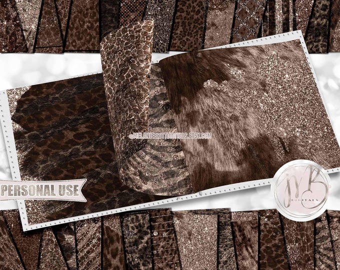 Glam Distressed Faux Animal Fur Scrapbook Paper Download • Leopard Giraffe Cow Tiger Zebra • DIY Scrapbooking Printable 30 12x12 JPG PDF