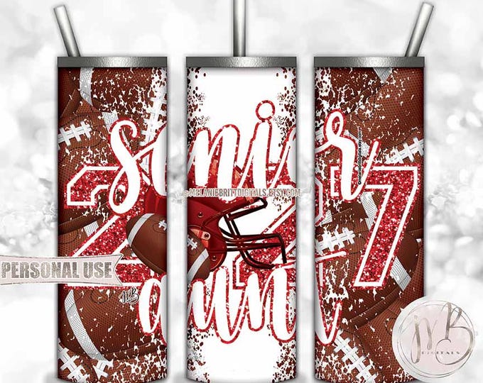 Red Football Senior 2027 Aunt Tumbler Wrap Download • Helmet Glitter Sports Aunt Gift • Sublimation Print and Press #1
