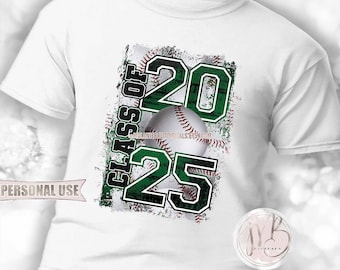 Green Baseball Class of 2025 T-Shirt Sublimation Design Download  • Distressed Baseball Collage Senior Graduate Gift • DIY Print and Press