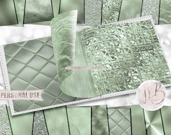 Smoke Green Opulent Scrapbook Paper Download • Unique Metallic Shimmering Foil Design • DIY Printable Paper Crafts 20 12x12 JPG & PDF