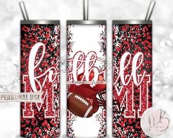 Red Football Mimi 20oz Skinny Tumbler Wrap Sublimation Design • Football Helmet Leopard Print Sports Mimi Gift • DIY Print and Press