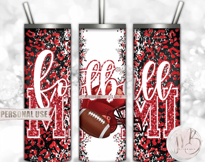 Red Football Mimi 20oz Skinny Tumbler Wrap Sublimation Design • Football Helmet Leopard Print Sports Mimi Gift • DIY Print and Press