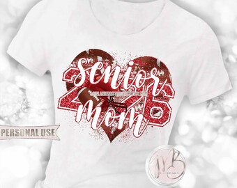 Red Football Senior 2026 Mom Heart T-Shirt Sublimation Design • Football Helmet Football Collage Senior Night Mom Tee • DIY Print & Press