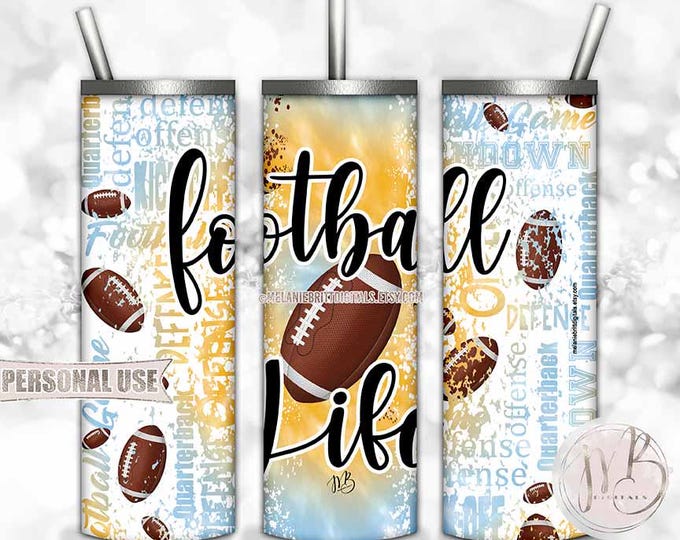 Football Life Tumbler Wrap Download • Light Blue and Athletic Gold Tie Dye Typography Football Gift • Sublimation Print and Press #1